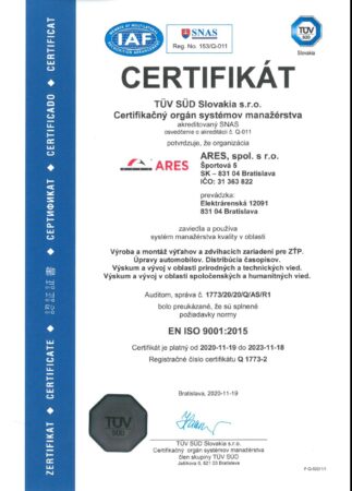 Certifikát STN EN ISO 9001